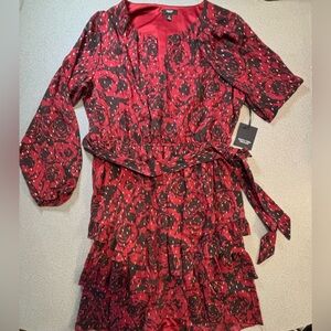 Simply Vera Vera Wang Red and Black Floral belted‎ dress. SZ XL NWT